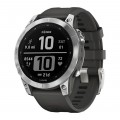 Смарт-часы Garmin Fenix 7 серебристый с графитовым силиконовым ремешком